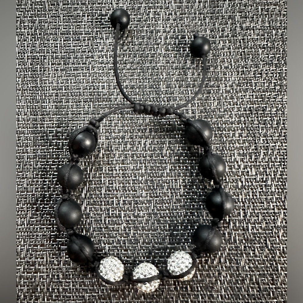 Pave crystal matte black beaded bracelet